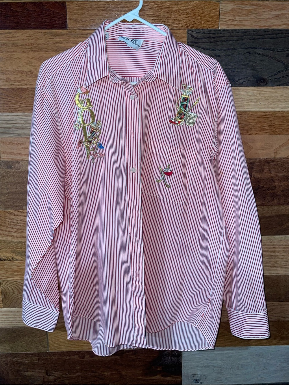 Las Olas Women’s Sz Large Blouse w/ Embroidered Golf Patches Vintage 80’s/90’s